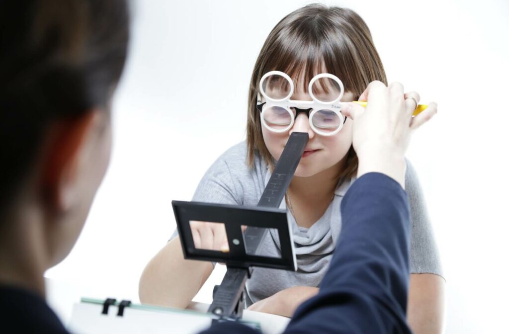A child doing vision therapy exercises to help with their binocular vision.